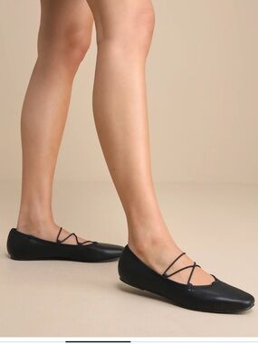 Lulu's Black Lace-Up Ballet Flats with Crisscross Straps